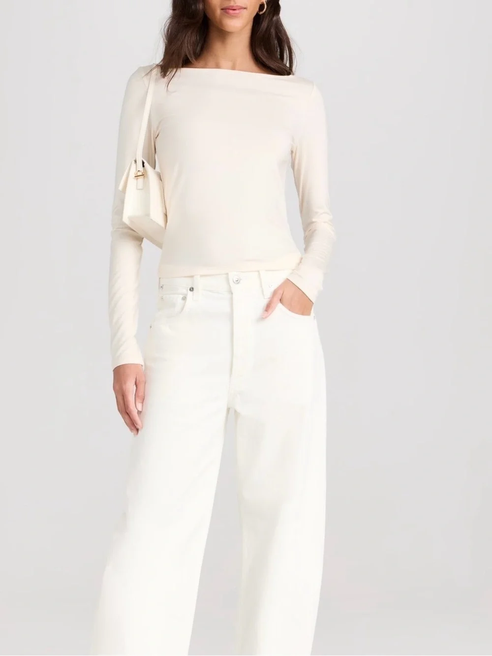 Reformation Wiley Knit Top Boat Neck Long Sleeve Top in Cream/Ivory XS